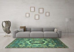 Machine Washable Abstract Turquoise Modern Area Rugs in a Living Room,, wshabs4170turq