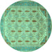 Round Abstract Turquoise Modern Rug, abs4171turq