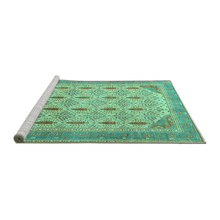 Sideview of Machine Washable Abstract Turquoise Modern Area Rugs, wshabs4171turq