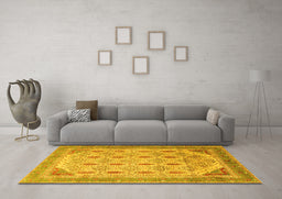 Machine Washable Abstract Yellow Modern Rug in a Living Room, wshabs4171yw