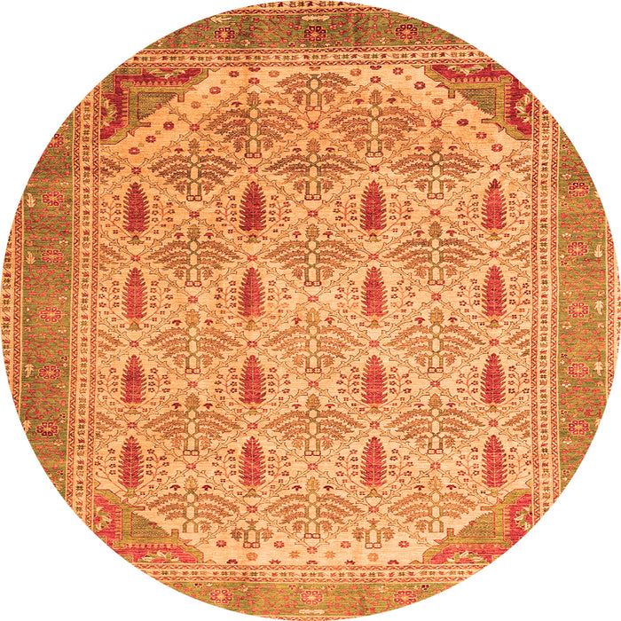Round Machine Washable Abstract Orange Modern Area Rugs, wshabs4171org