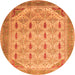 Round Machine Washable Abstract Orange Modern Area Rugs, wshabs4171org