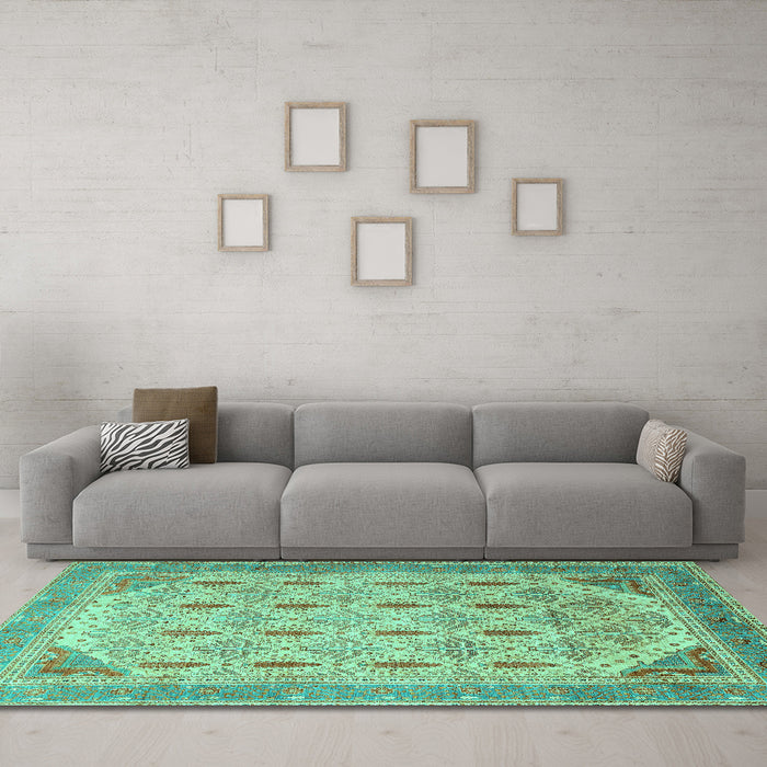 Machine Washable Abstract Turquoise Modern Area Rugs in a Living Room,, wshabs4171turq
