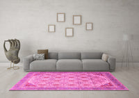 Machine Washable Abstract Pink Modern Rug, wshabs4171pnk