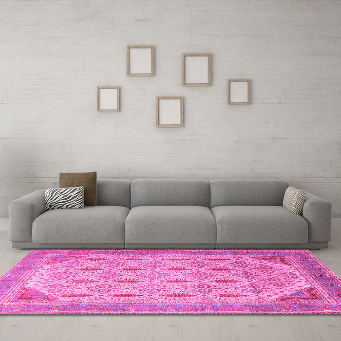 Machine Washable Abstract Pink Modern Rug in a Living Room, wshabs4171pnk