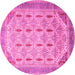 Round Machine Washable Abstract Pink Modern Rug, wshabs4171pnk