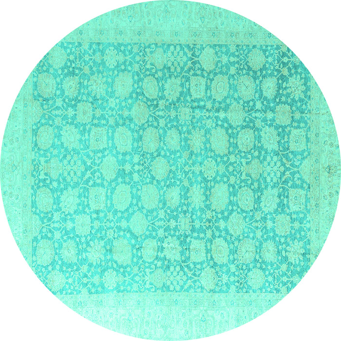 Round Machine Washable Oriental Turquoise Modern Area Rugs, wshabs4172turq