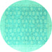 Round Machine Washable Oriental Turquoise Modern Area Rugs, wshabs4172turq