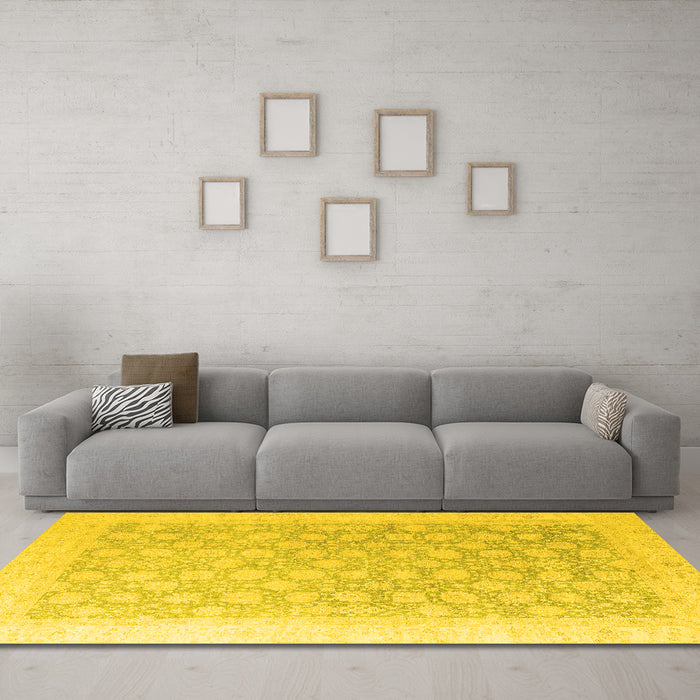 Machine Washable Oriental Yellow Modern Rug in a Living Room, wshabs4172yw