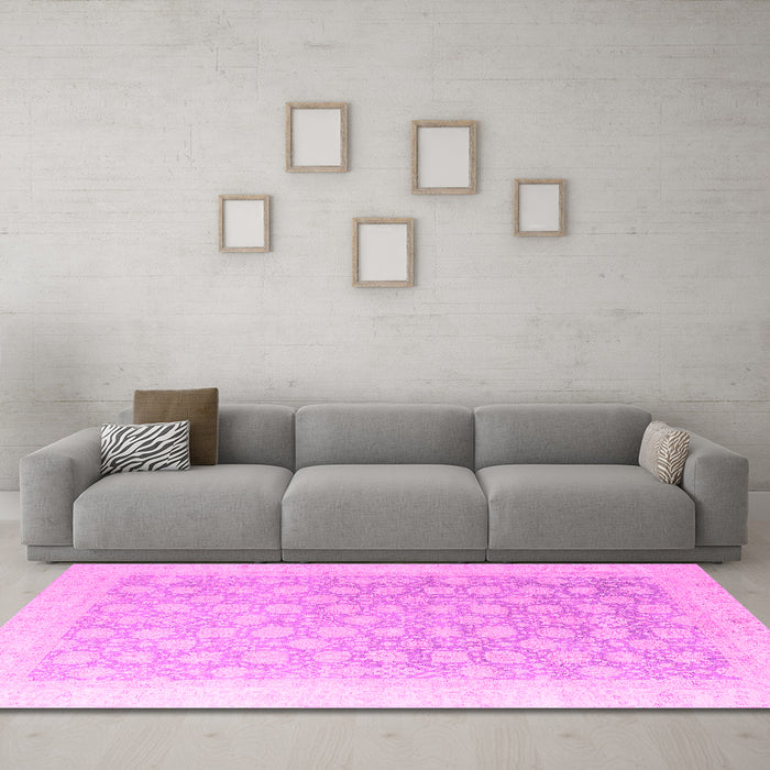 Machine Washable Oriental Pink Modern Rug in a Living Room, wshabs4172pnk