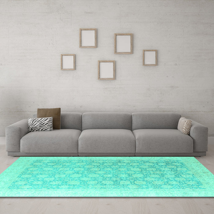 Machine Washable Oriental Turquoise Modern Area Rugs in a Living Room,, wshabs4172turq