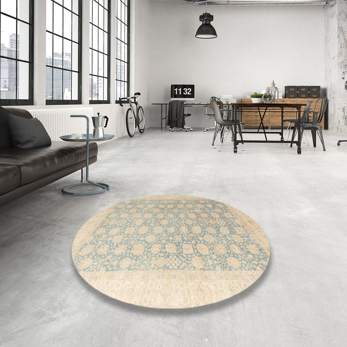 Round Abstract Sand Brown Oriental Rug in a Office, abs4172