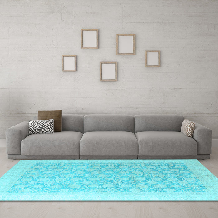 Machine Washable Oriental Light Blue Modern Rug in a Living Room, wshabs4172lblu