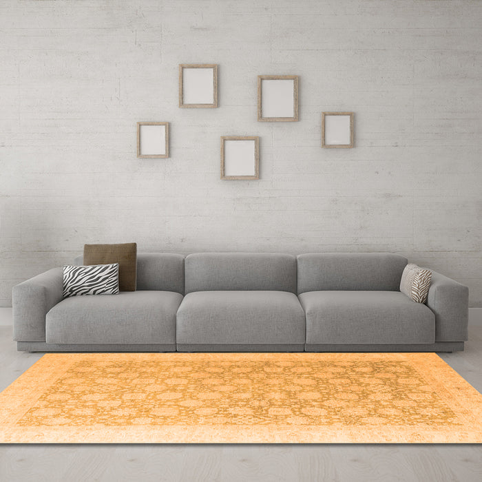 Machine Washable Oriental Orange Modern Area Rugs in a Living Room, wshabs4172org
