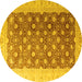 Round Machine Washable Oriental Yellow Traditional Rug, wshabs4173yw