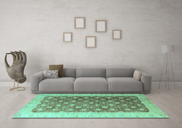 Machine Washable Oriental Turquoise Traditional Area Rugs in a Living Room,, wshabs4173turq