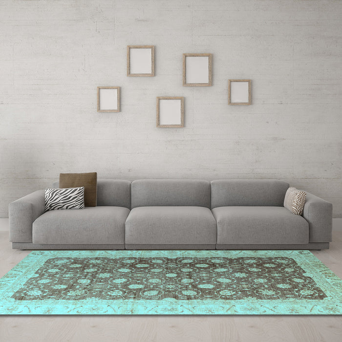Machine Washable Oriental Light Blue Traditional Rug in a Living Room, wshabs4173lblu
