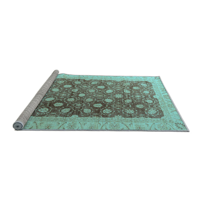 Sideview of Machine Washable Oriental Light Blue Traditional Rug, wshabs4173lblu
