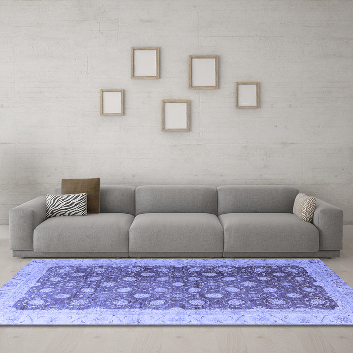 Machine Washable Oriental Blue Traditional Rug in a Living Room, wshabs4173blu
