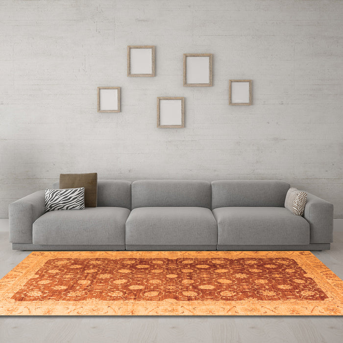 Machine Washable Oriental Orange Traditional Area Rugs in a Living Room, wshabs4173org