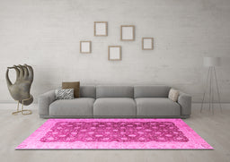 Machine Washable Oriental Pink Traditional Rug in a Living Room, wshabs4173pnk