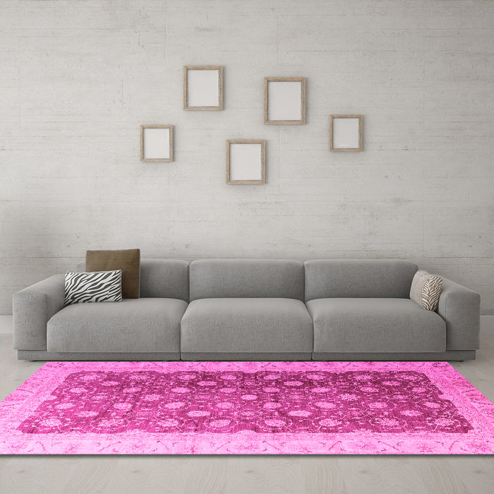 Machine Washable Oriental Pink Traditional Rug in a Living Room, wshabs4173pnk