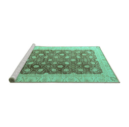 Sideview of Machine Washable Oriental Turquoise Traditional Area Rugs, wshabs4173turq