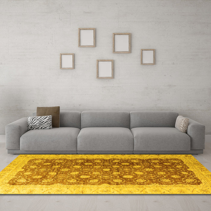 Machine Washable Oriental Yellow Traditional Rug in a Living Room, wshabs4173yw