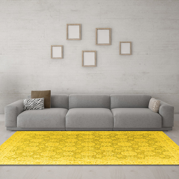 Machine Washable Abstract Yellow Modern Rug in a Living Room, wshabs4174yw
