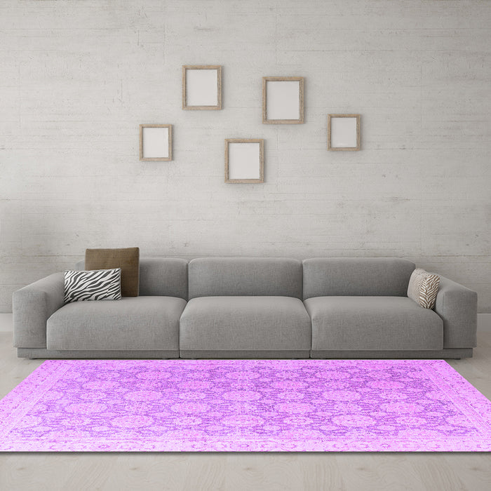 Machine Washable Abstract Purple Modern Area Rugs in a Living Room, wshabs4174pur