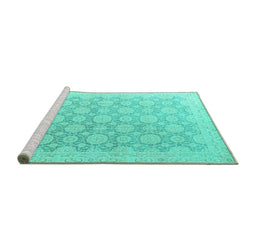 Sideview of Machine Washable Abstract Turquoise Modern Area Rugs, wshabs4174turq