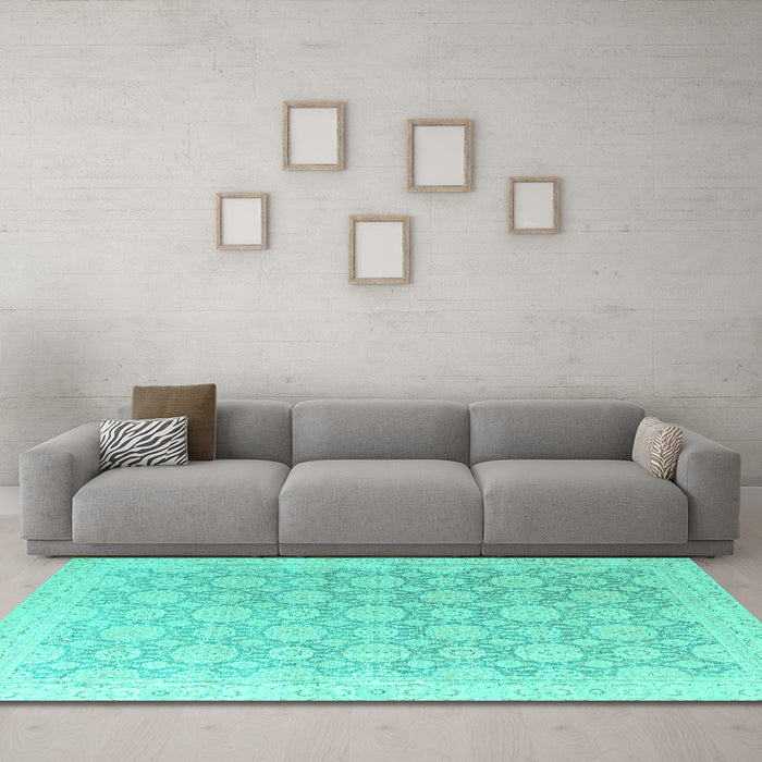 Machine Washable Abstract Turquoise Modern Area Rugs in a Living Room,, wshabs4174turq