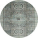 Round Machine Washable Abstract Dark Gray Rug, wshabs4175