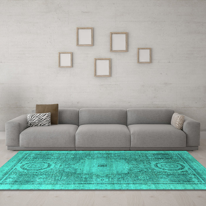 Machine Washable Abstract Turquoise Modern Area Rugs in a Living Room,, wshabs4175turq