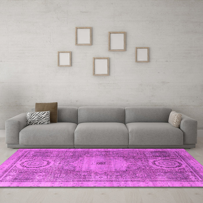 Machine Washable Abstract Pink Modern Rug in a Living Room, wshabs4175pnk