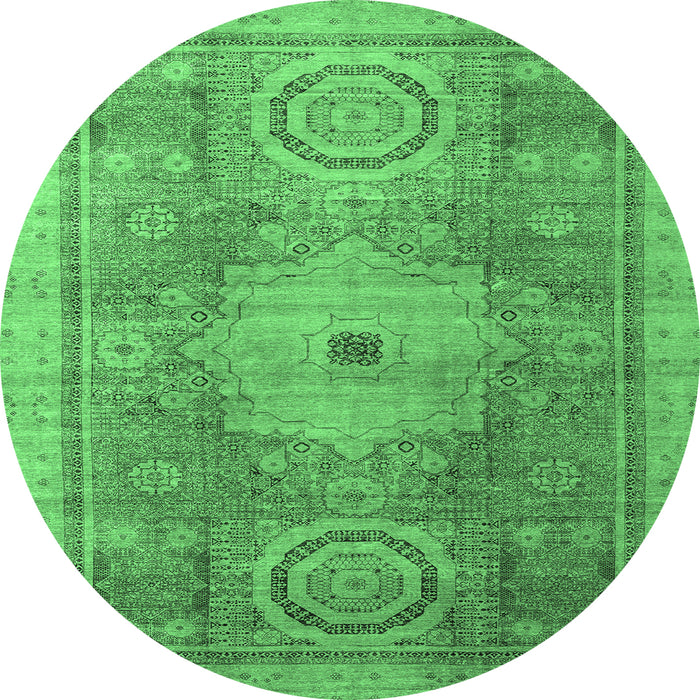 Round Abstract Emerald Green Modern Rug, abs4175emgrn