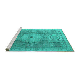 Sideview of Machine Washable Abstract Turquoise Modern Area Rugs, wshabs4175turq