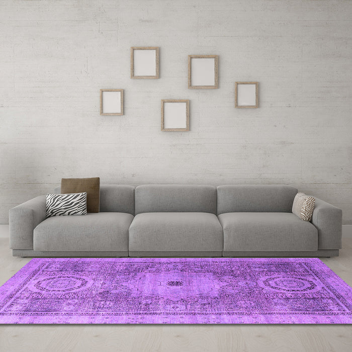 Machine Washable Abstract Purple Modern Area Rugs in a Living Room, wshabs4175pur