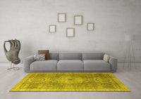 Machine Washable Abstract Yellow Modern Rug, wshabs4175yw