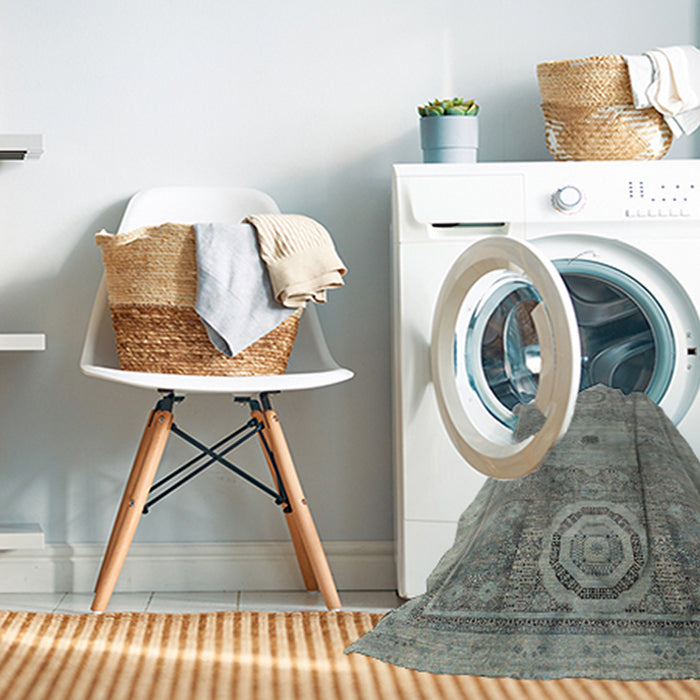 Machine Washable Abstract Dark Gray Rug in a Washing Machine, wshabs4175