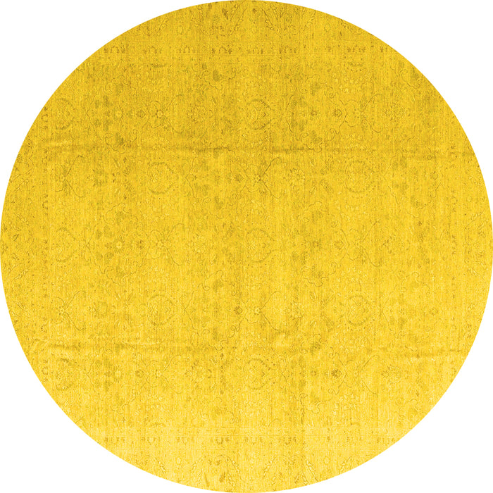 Round Abstract Yellow Modern Rug, abs4176yw