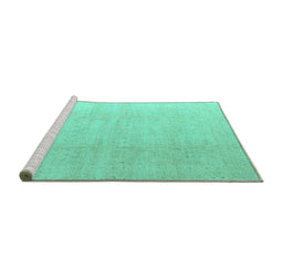 Sideview of Machine Washable Abstract Turquoise Modern Area Rugs, wshabs4176turq