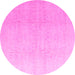 Round Machine Washable Abstract Pink Modern Rug, wshabs4176pnk