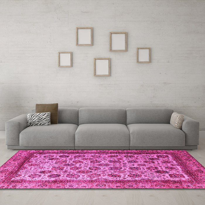 Machine Washable Abstract Pink Modern Rug in a Living Room, wshabs4177pnk