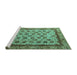 Sideview of Machine Washable Abstract Turquoise Modern Area Rugs, wshabs4177turq