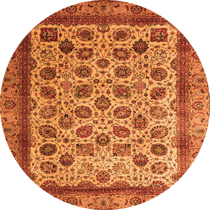 Round Machine Washable Abstract Orange Modern Area Rugs, wshabs4177org