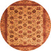 Round Machine Washable Abstract Orange Modern Area Rugs, wshabs4177org