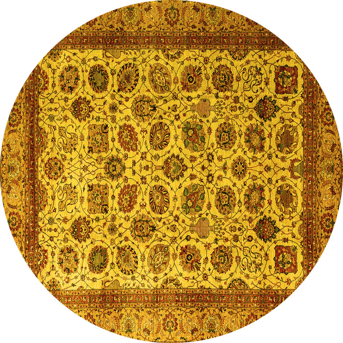 Round Abstract Yellow Modern Rug, abs4177yw