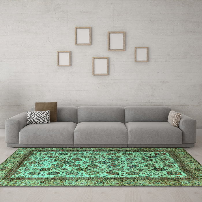 Machine Washable Abstract Turquoise Modern Area Rugs in a Living Room,, wshabs4177turq