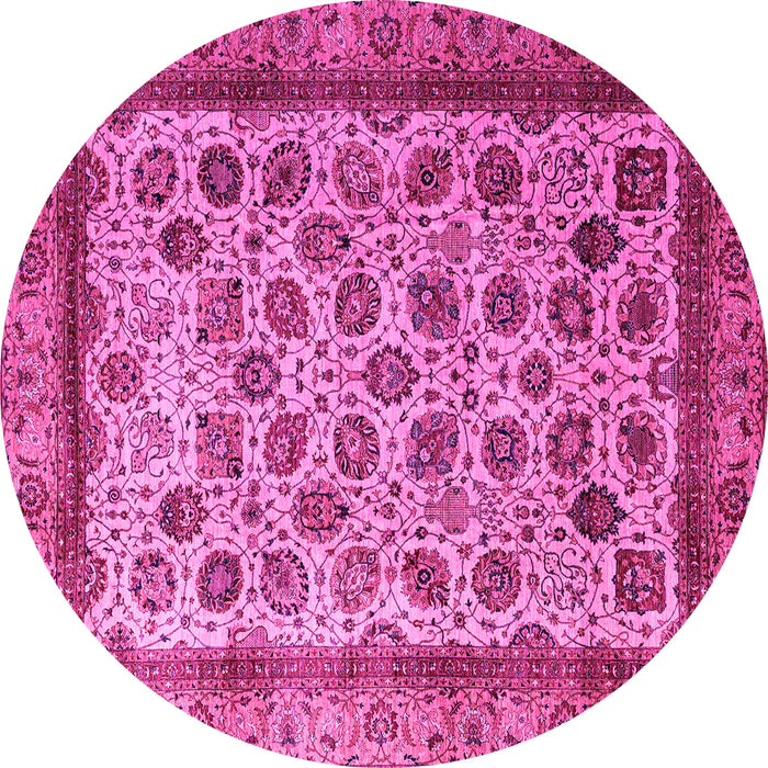 Round Machine Washable Abstract Pink Modern Rug, wshabs4177pnk